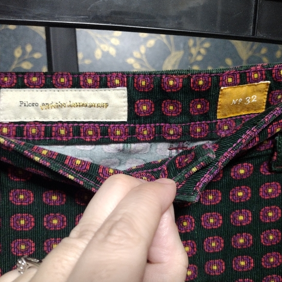 Pilcro Green With Pink And Yellow Design Corduroy Pants - Picture 3 of 5